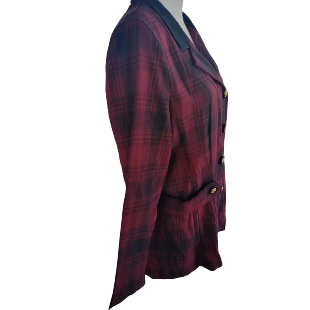 Sag Harbor NWT Vintage Plaid Red Navy Blue Preppy Blazer Office  18 gold buttons